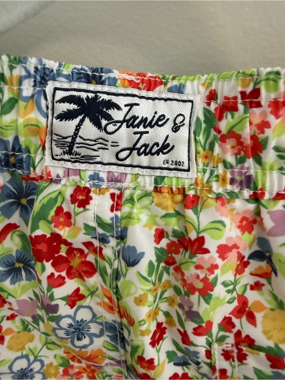 Janie and Jack Boys Floral Swim Trunks - White, Blue, Red, Yellow, Green Size 6 - Picture 3 of 4